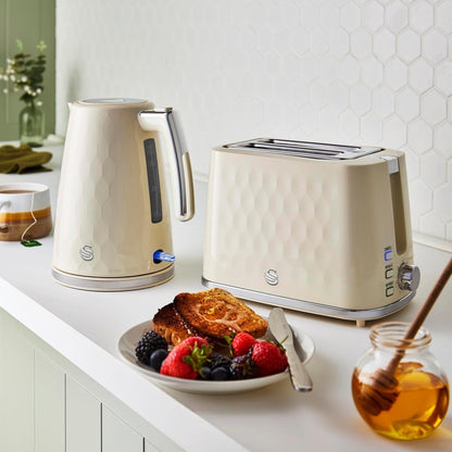 Swan Hexton Kettle & 2 Slice Toaster Kitchen Set (Cream) - Vibe Home