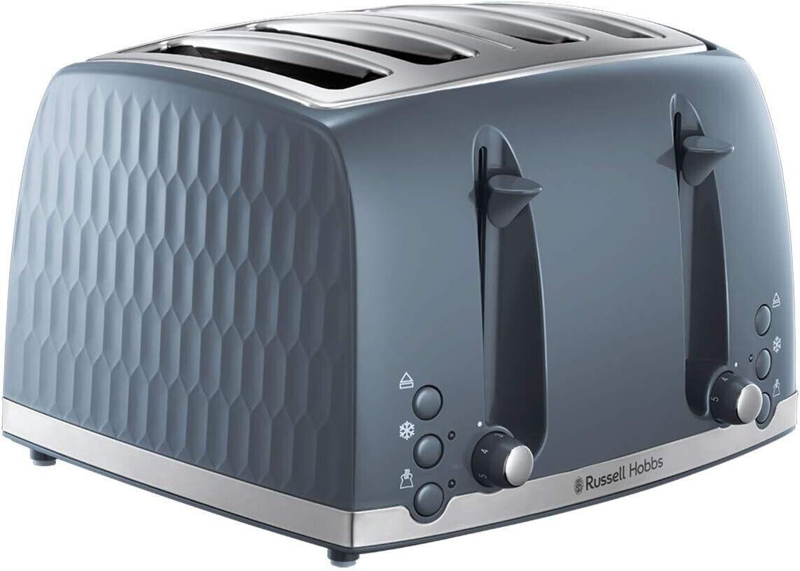 Russell Hobbs Honeycomb Kettle & 4 Slice Toaster Kitchen Set (Grey) - Vibe Home