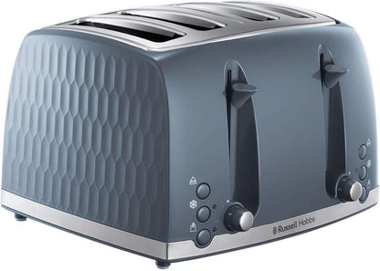 Russell Hobbs Honeycomb Kettle & 4 Slice Toaster Kitchen Set (Grey) - Vibe Home