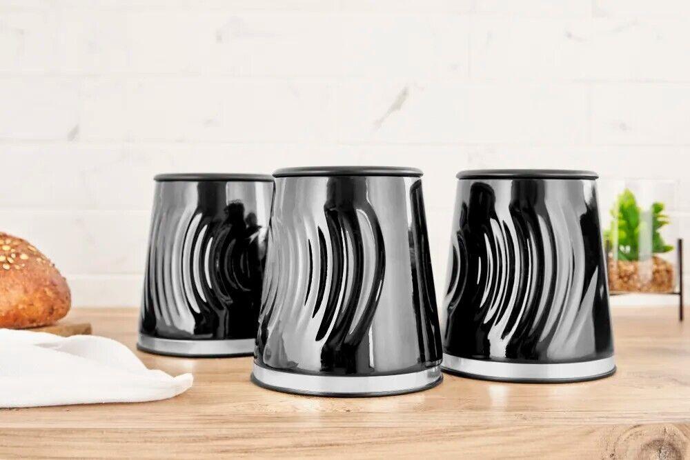 Tower Sonar Kettle, 2 Slice Toaster, Bread Bin & Canisters Kitchen Set (Black) - Vibe Home