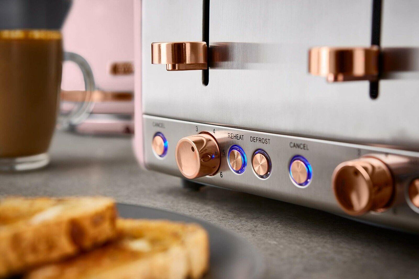 Tower Cavaletto Jug Kettle, 4 Slice Toaster, Bread Bin, Canisters Kitchen Set (Pink) - Vibe Home