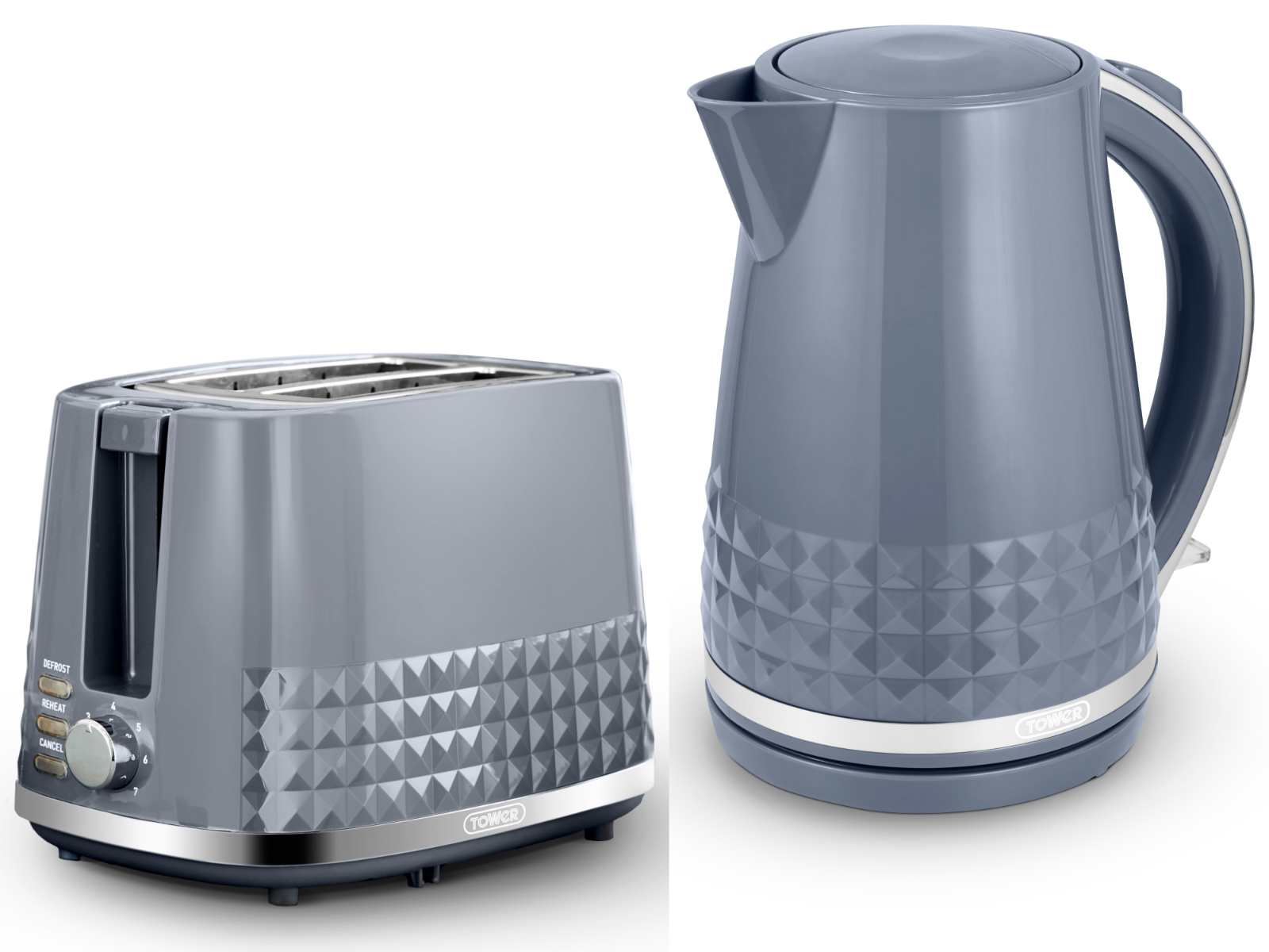 Tower Solitaire Kettle & 2 Slice Toaster Kitchen Set (Grey) - Vibe Home