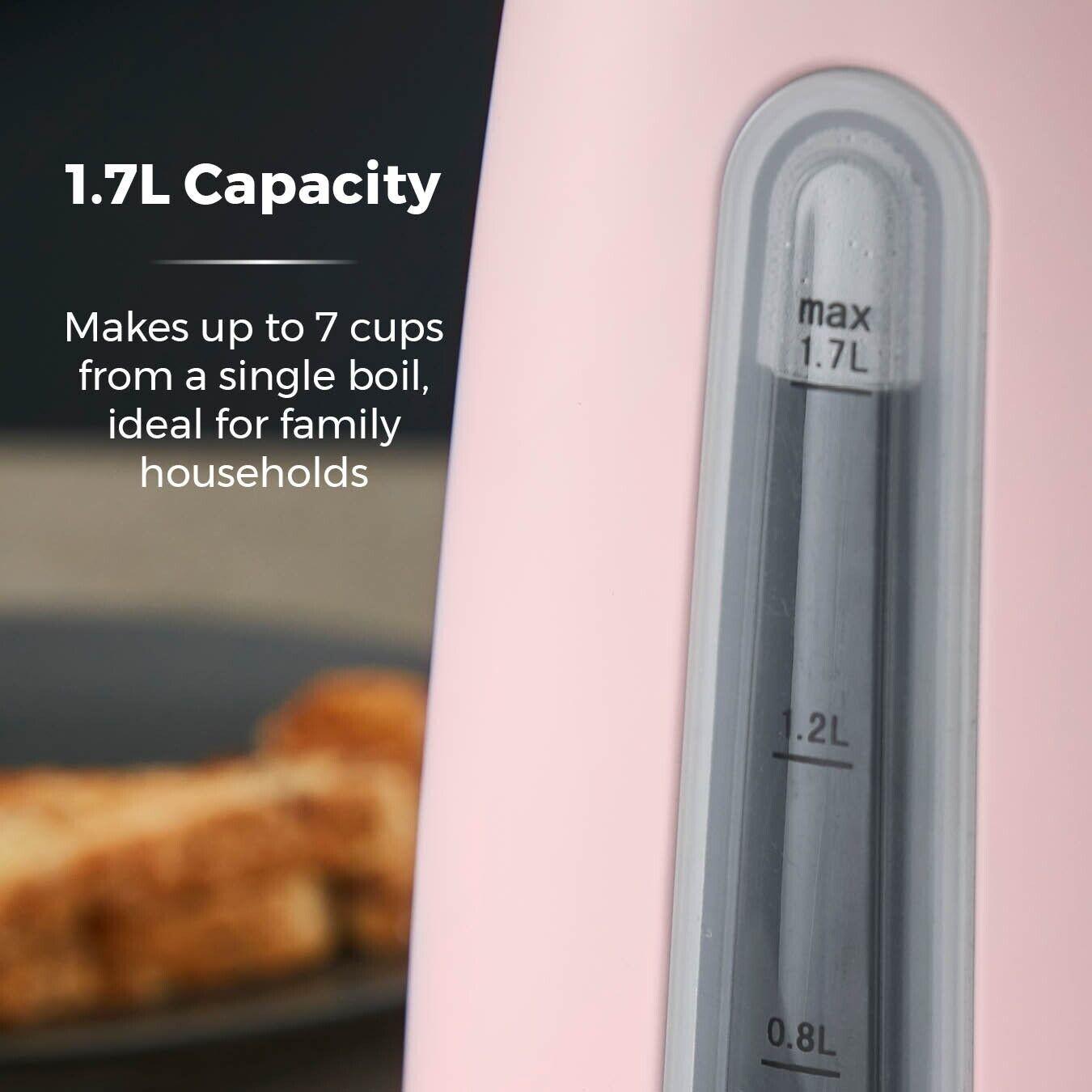 Tower Cavaletto Jug Kettle, 4 Slice Toaster, Bread Bin, Canisters Kitchen Set (Pink) - Vibe Home