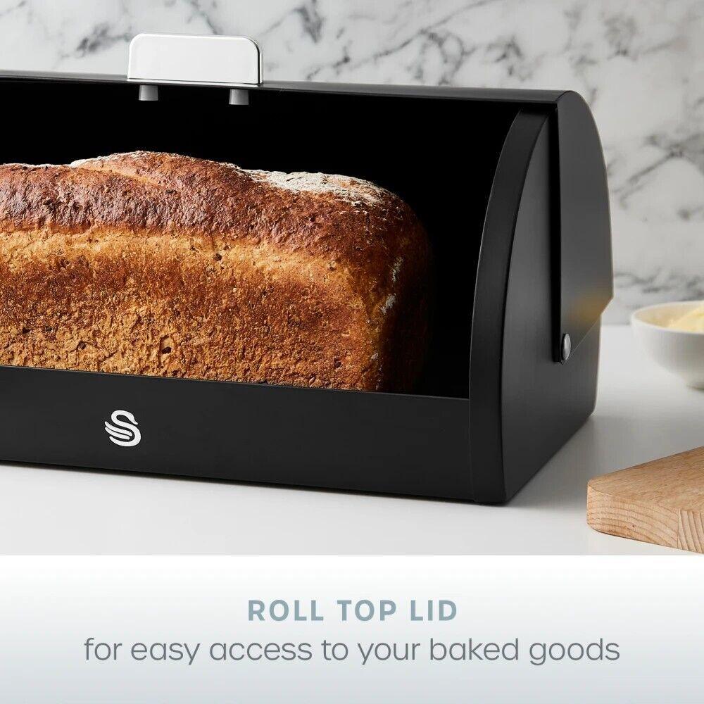 Swan Serenity Bread Bin & Canisters Kitchen Storage Set (Black) - Vibe Home