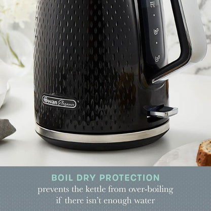 Swan Elegance Kettle & 4 Slice Toaster Kitchen Set (Black) - Vibe Home