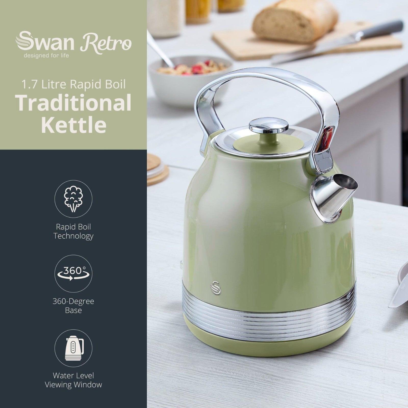 Swan Retro Pyramid Kettle & 2 Slice Toaster Kitchen Set (Green) - Vibe Home