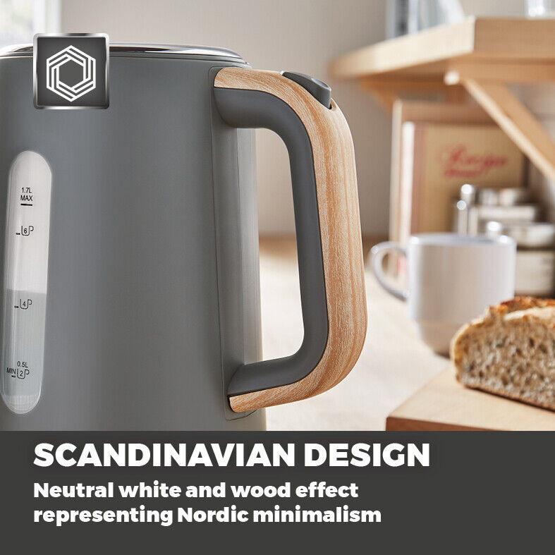 Tower Scandi Kettle & 2 Slice Toaster Kitchen Set (Dark Grey) - Vibe Home