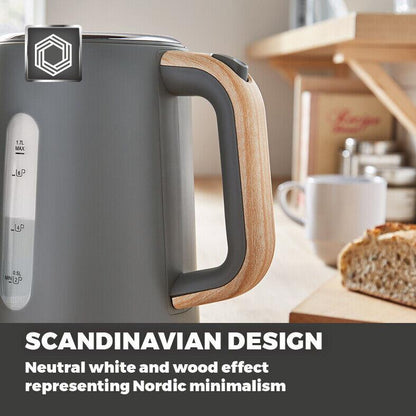 Tower Scandi Kettle & 2 Slice Toaster Kitchen Set (Dark Grey) - Vibe Home