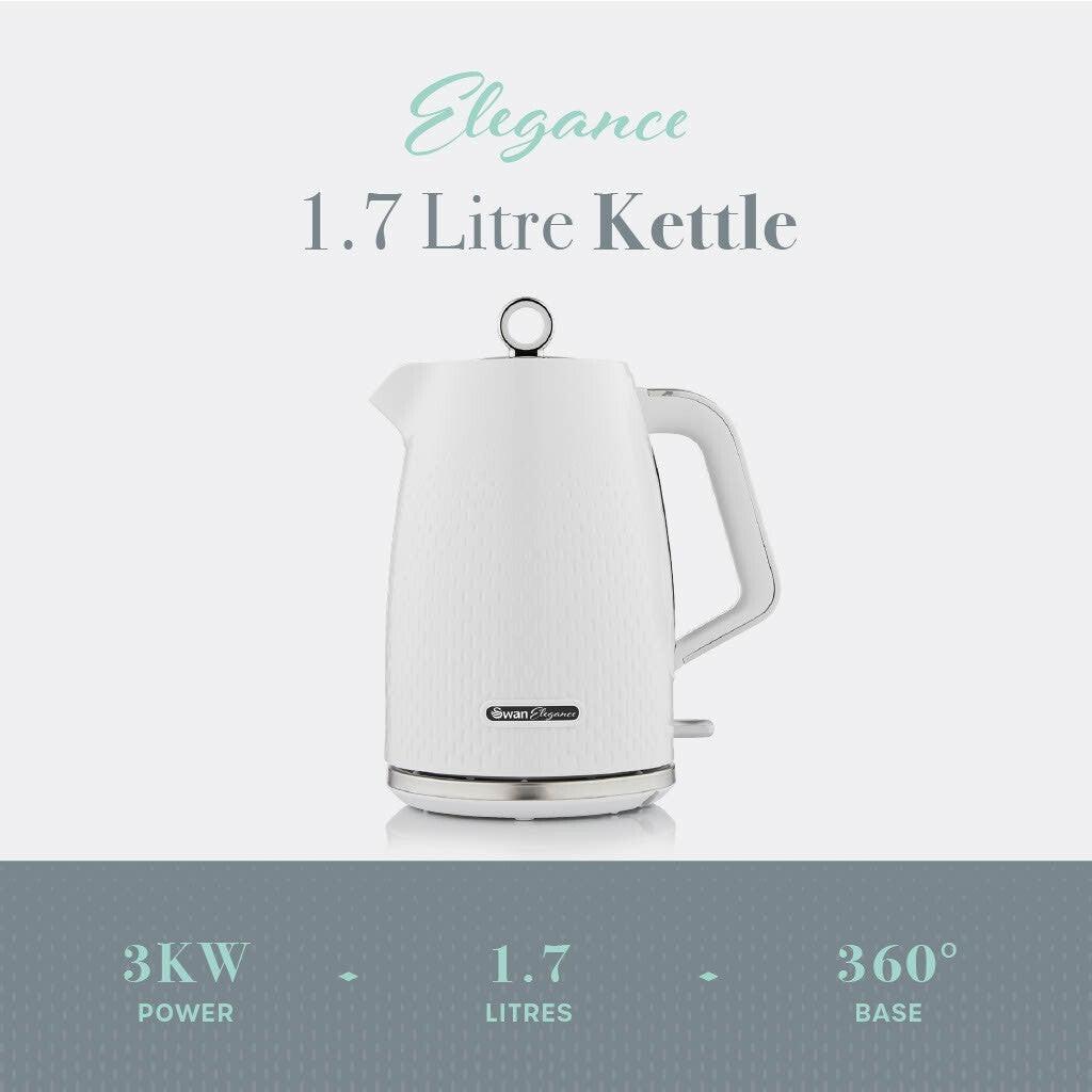 Swan Elegance Kettle, 4 Slice Toaster, Bread Bin, Canisters Kitchen Set (White) - Vibe Home