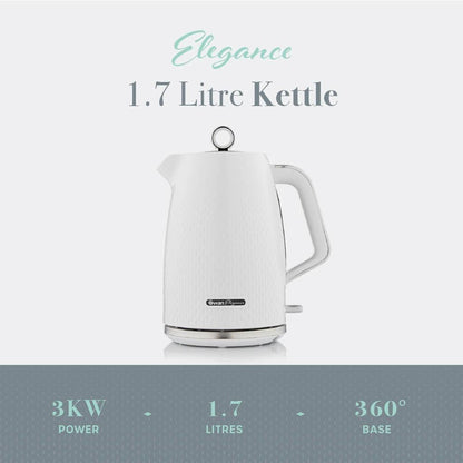 Swan Elegance Kettle, 4 Slice Toaster, Bread Bin, Canisters Kitchen Set (White) - Vibe Home