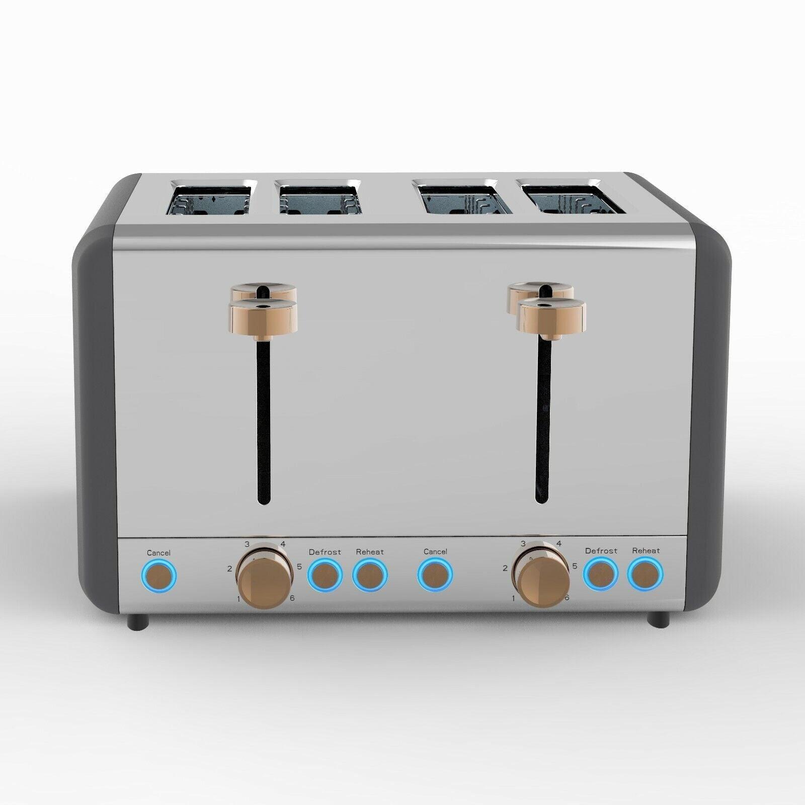Tower Cavaletto Pyramid Kettle, 4 Slice Toaster & Canisters Kitchen Set (Grey) - Vibe Home