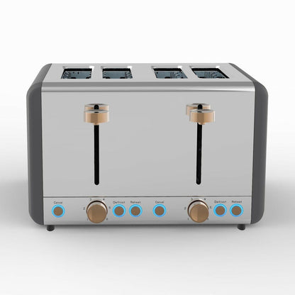 Tower Cavaletto Pyramid Kettle, 4 Slice Toaster & Canisters Kitchen Set (Grey) - Vibe Home