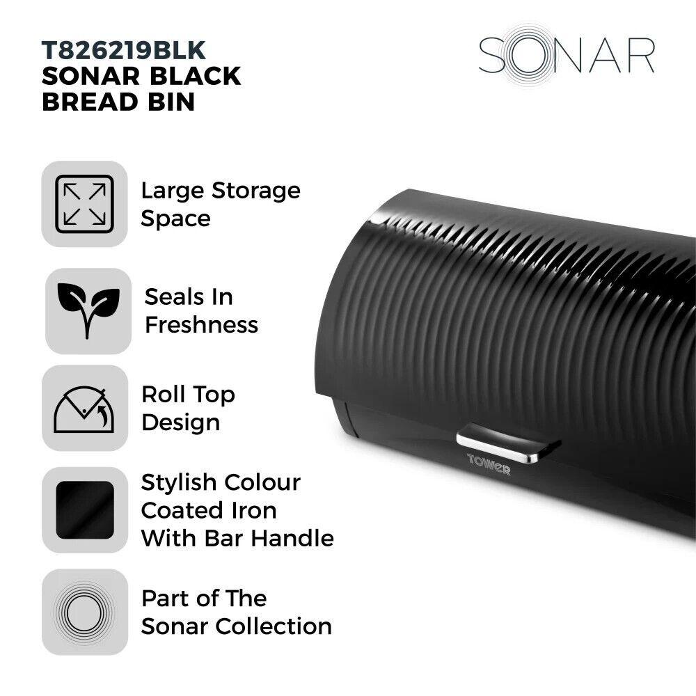 Tower Sonar Bread Bin & Canister Kitchen Storage Set (Black) - Vibe Home