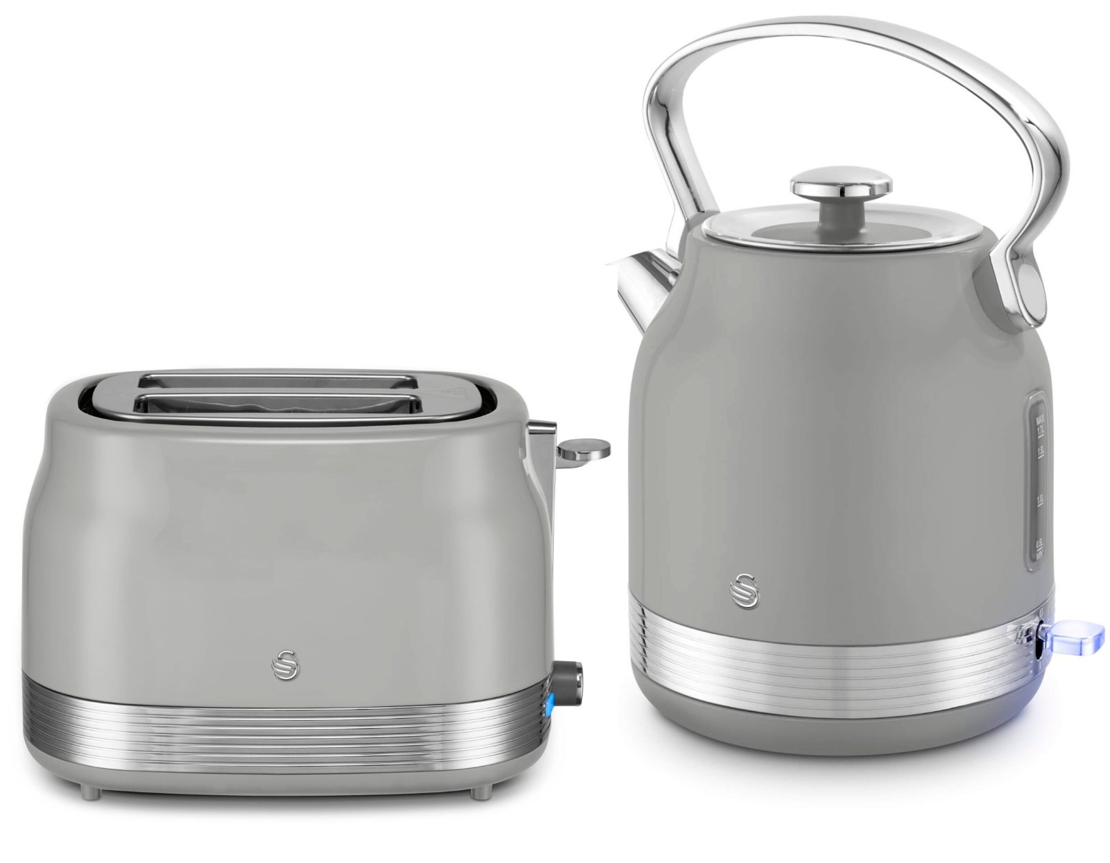 Swan Retro Pyramid Kettle & 2 Slice Toaster Kitchen Set (Grey) - Vibe Home
