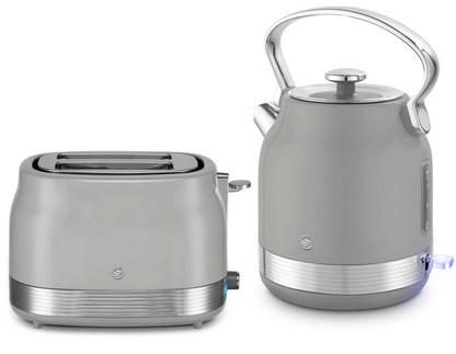 Swan Retro Pyramid Kettle & 2 Slice Toaster Kitchen Set (Grey) - Vibe Home