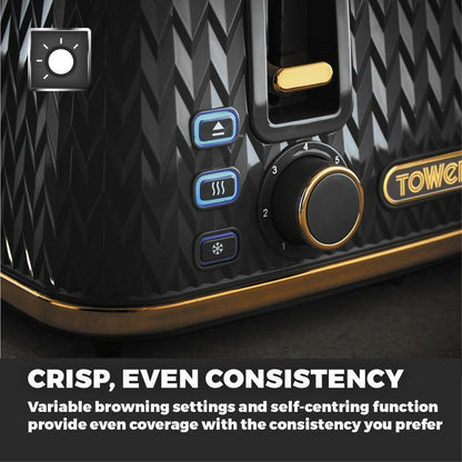 Tower Empire Kettle, 4 Slice Toaster, Bread Bin, Canisters Kitchen Set (Black) - Vibe Home