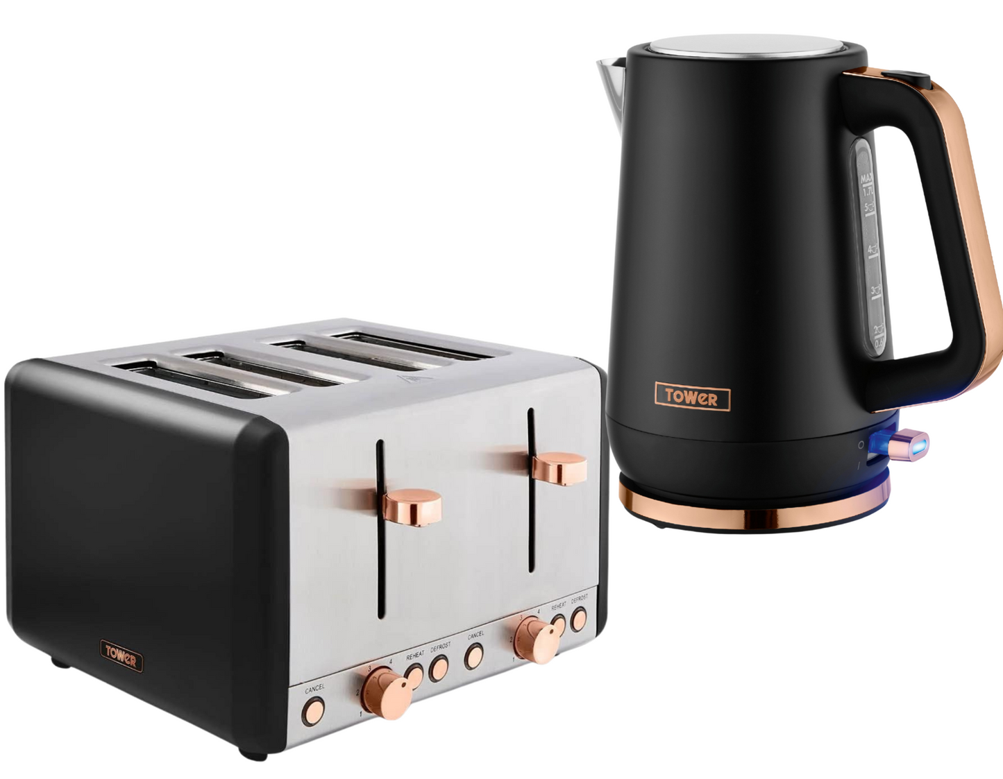 Tower Cavaletto Jug Kettle & 4 Slice Toaster Kitchen Set (Black) - Vibe Home