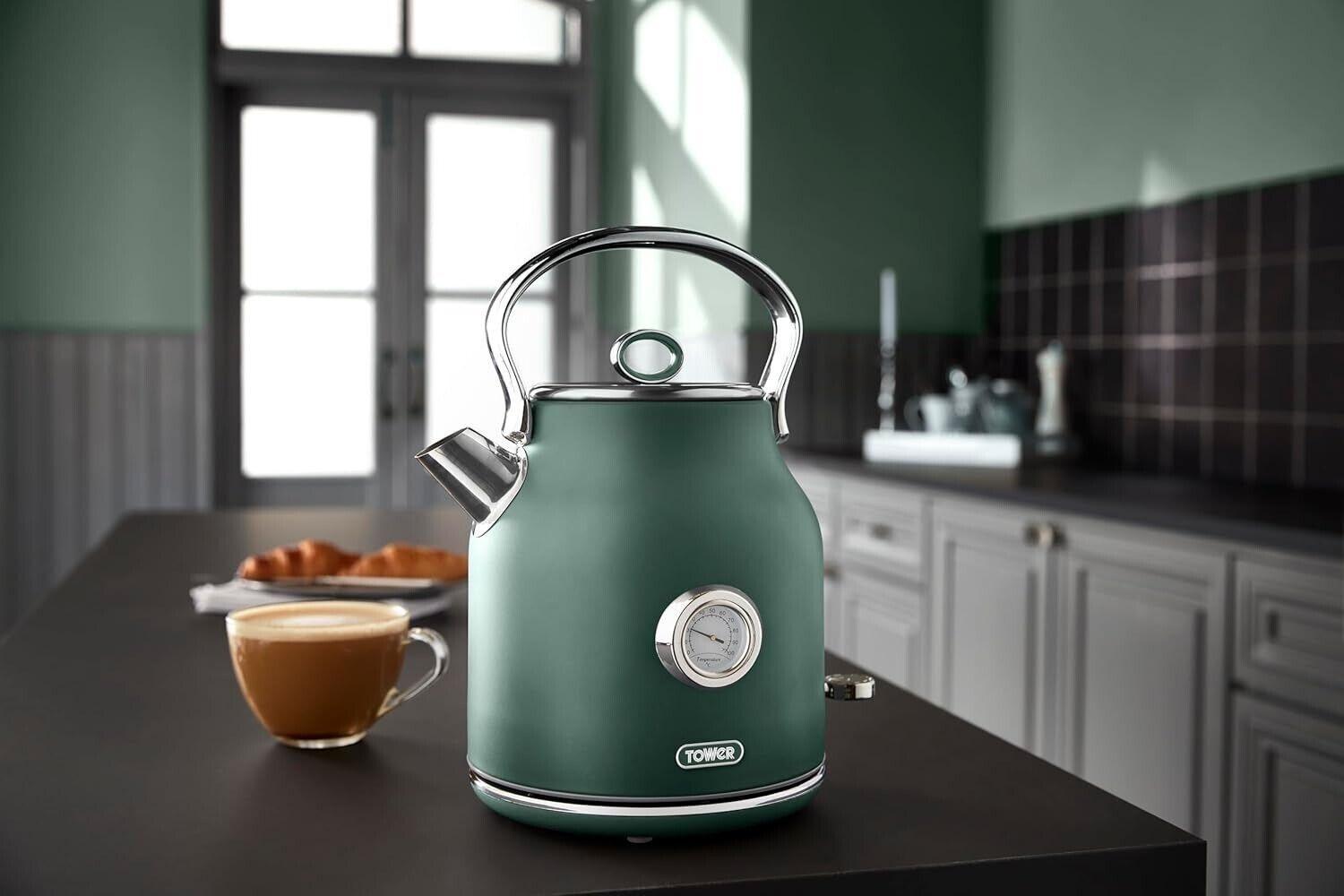 Tower Renaissance Kettle & 4 Slice Toaster Kitchen Set (Forest Green) - Vibe Home