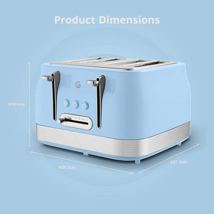 Swan Retro Pyramid Kettle, 4 Slice Toaster & Canisters Kitchen Set (Blue) - Vibe Home