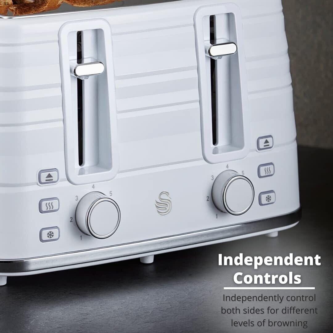 Swan Symphony Kettle & 4 Slice Toaster Kitchen Set (White) - Vibe Home