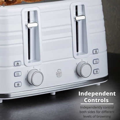Swan Symphony Kettle & 4 Slice Toaster Kitchen Set (White) - Vibe Home