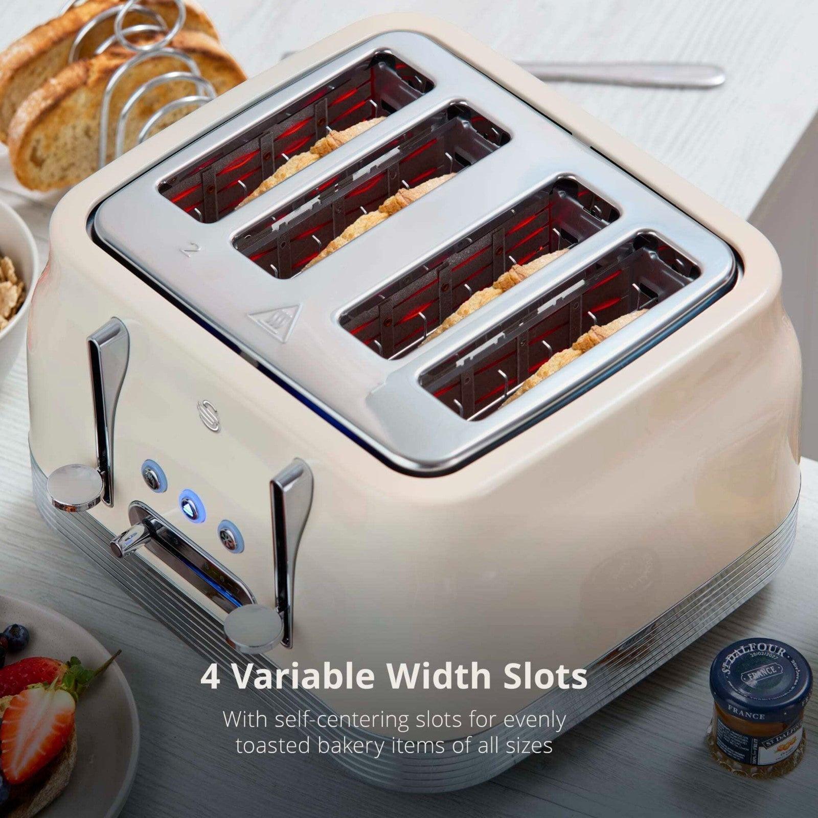 Swan Retro Pyramid Kettle & 4 Slice Toaster Kitchen Set (Cream) - Vibe Home