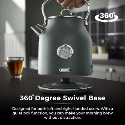 Tower Renaissance Kettle, 4 Slice Toaster, Bread Bin, Canisters Kitchen Set (Forest Green) - Vibe Home
