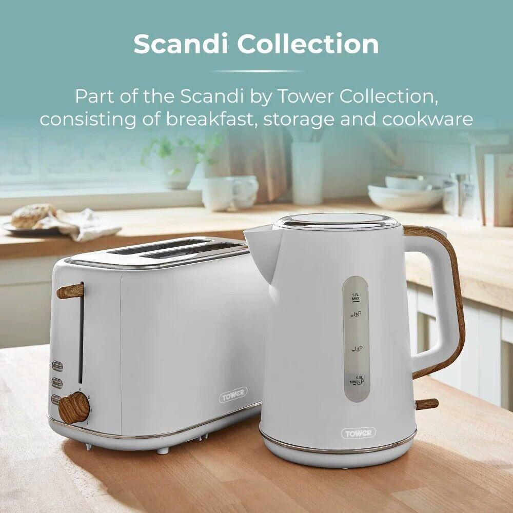 Tower Scandi Kettle & 2 Slice Toaster Kitchen Set (Dove Grey) - Vibe Home