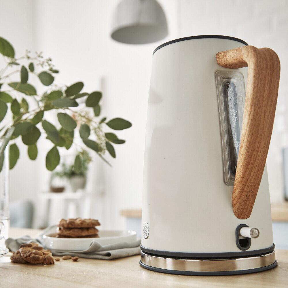 Swan Nordic Kettle, 2 Slice Toaster, Bread Bin, Canisters Kitchen Set (White) - Vibe Home