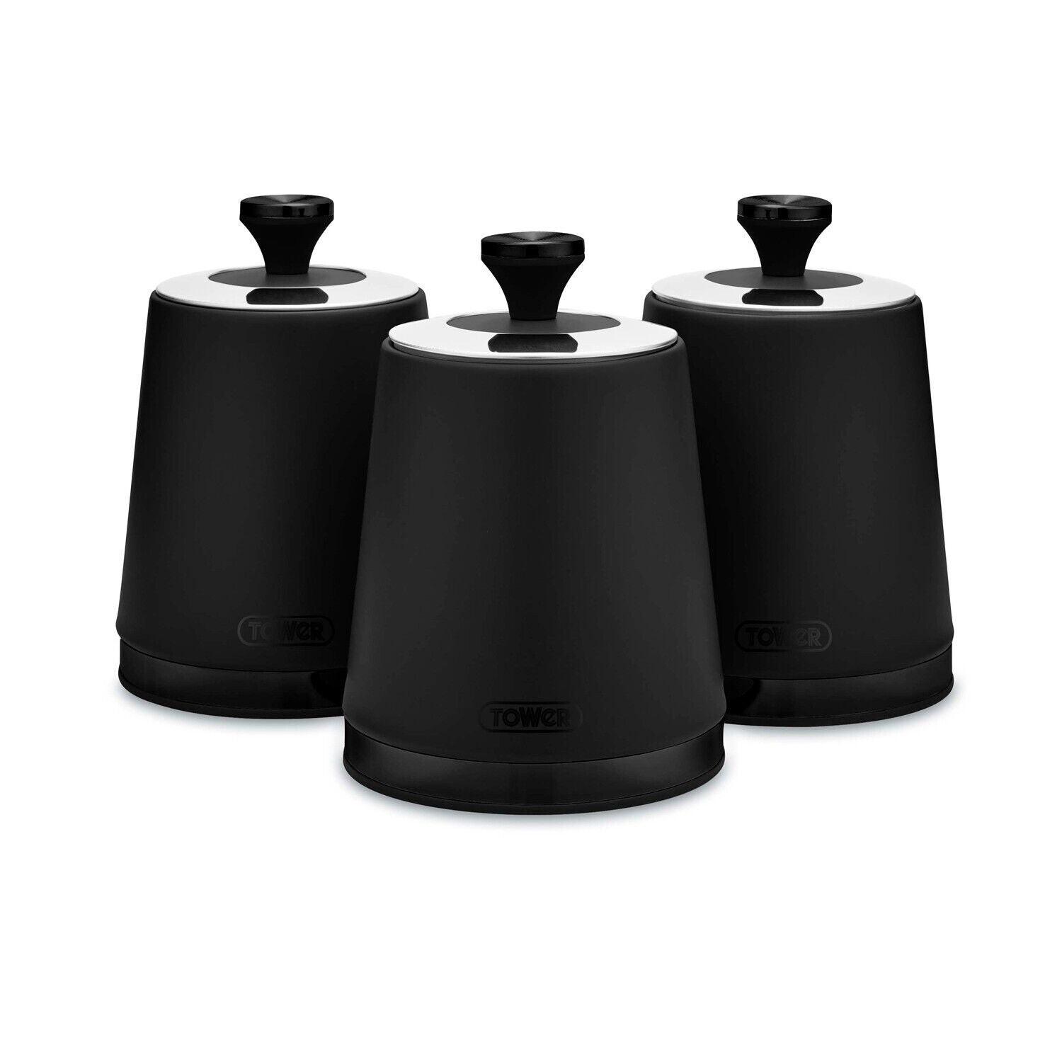 Tower Sera Bread Bin & Canister Kitchen Storage Set (Black) - Vibe Home