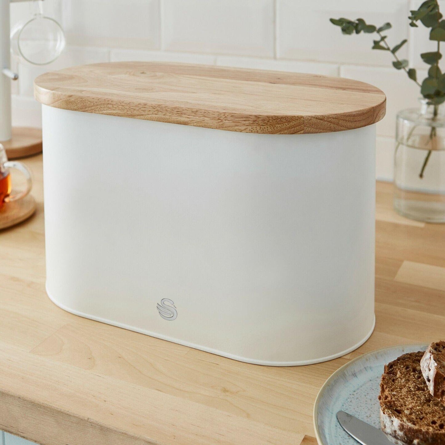Swan Nordic Kettle, 4 Slice Toaster, Bread Bin, Canisters Kitchen Set (White) - Vibe Home