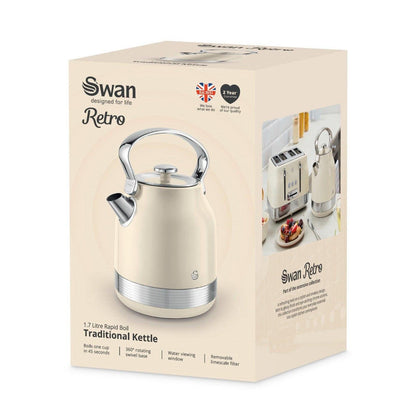 Swan Retro Pyramid Kettle & 2 Slice Toaster Kitchen Set (Cream) - Vibe Home