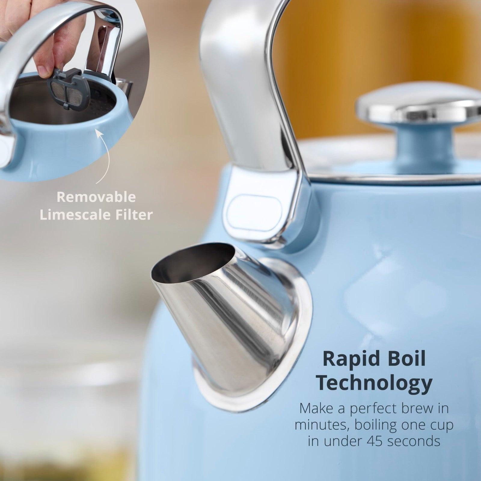 Swan Retro Pyramid Kettle & 4 Slice Toaster Kitchen Set (Blue) - Vibe Home