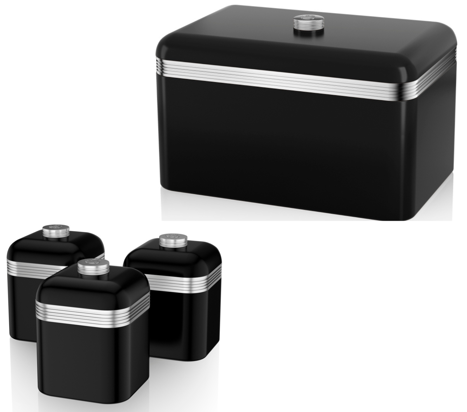 Swan Retro Bread Bin & Canisters Kitchen Storage Set (Black) - Vibe Home