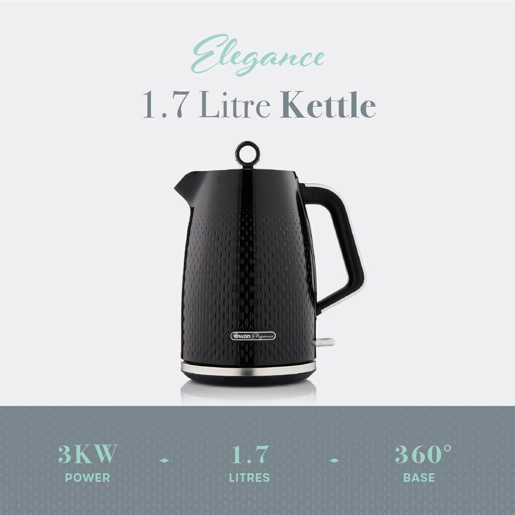 Swan Elegance Kettle & 4 Slice Toaster Kitchen Set (Black) - Vibe Home