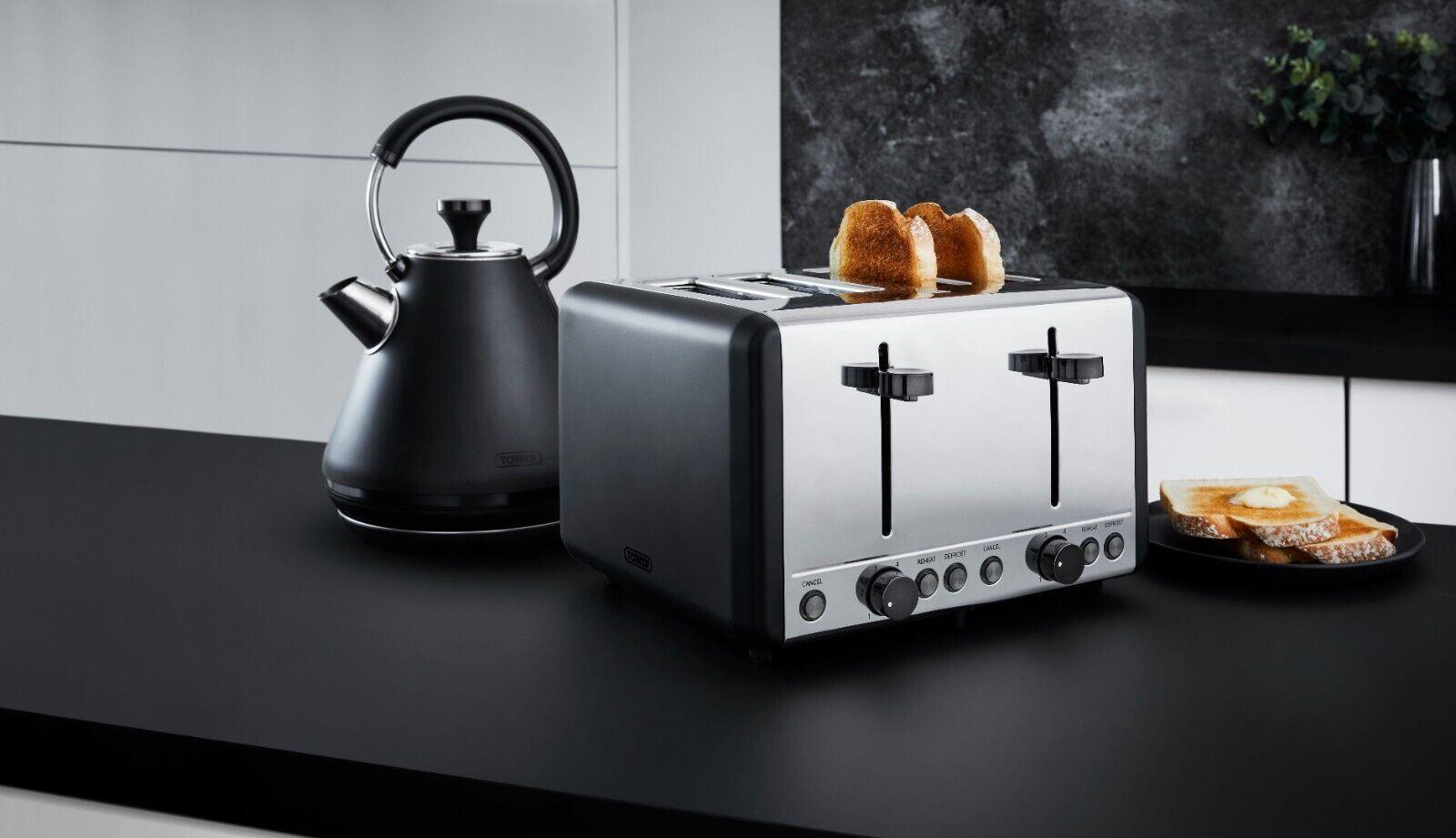 Tower Sera Kettle & 4 Slice Toaster Kitchen Set (Black) - Vibe Home