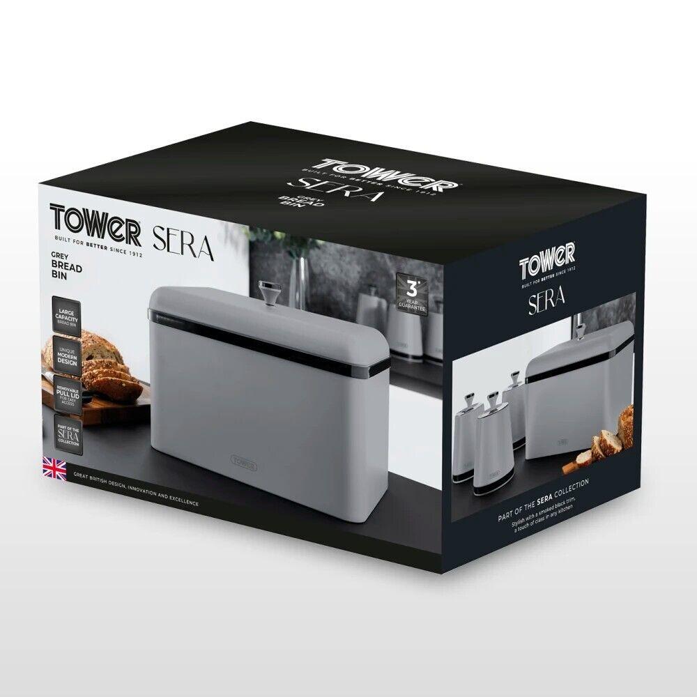 Tower Sera Bread Bin & Canisters Kitchen Storage Set (Grey) - Vibe Home