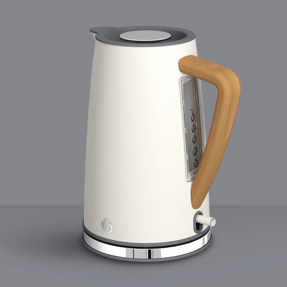 Swan Nordic Kettle, 4 Slice Toaster, Bread Bin, Canisters Kitchen Set (White) - Vibe Home