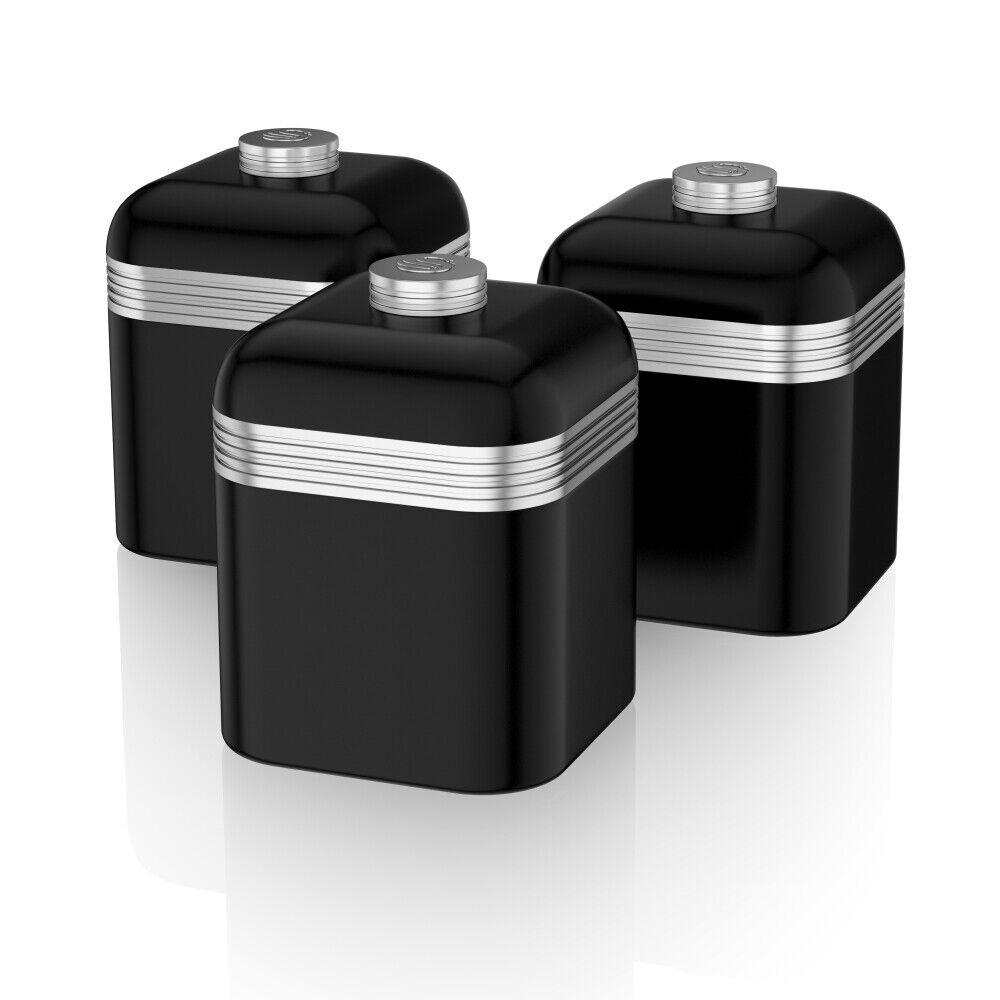 Swan Retro Bread Bin & Canisters Kitchen Storage Set (Black) - Vibe Home