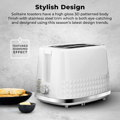 Tower Solitaire Kettle, 2 Slice Toaster, Bread Bin & Canisters Kitchen Set (White) - Vibe Home