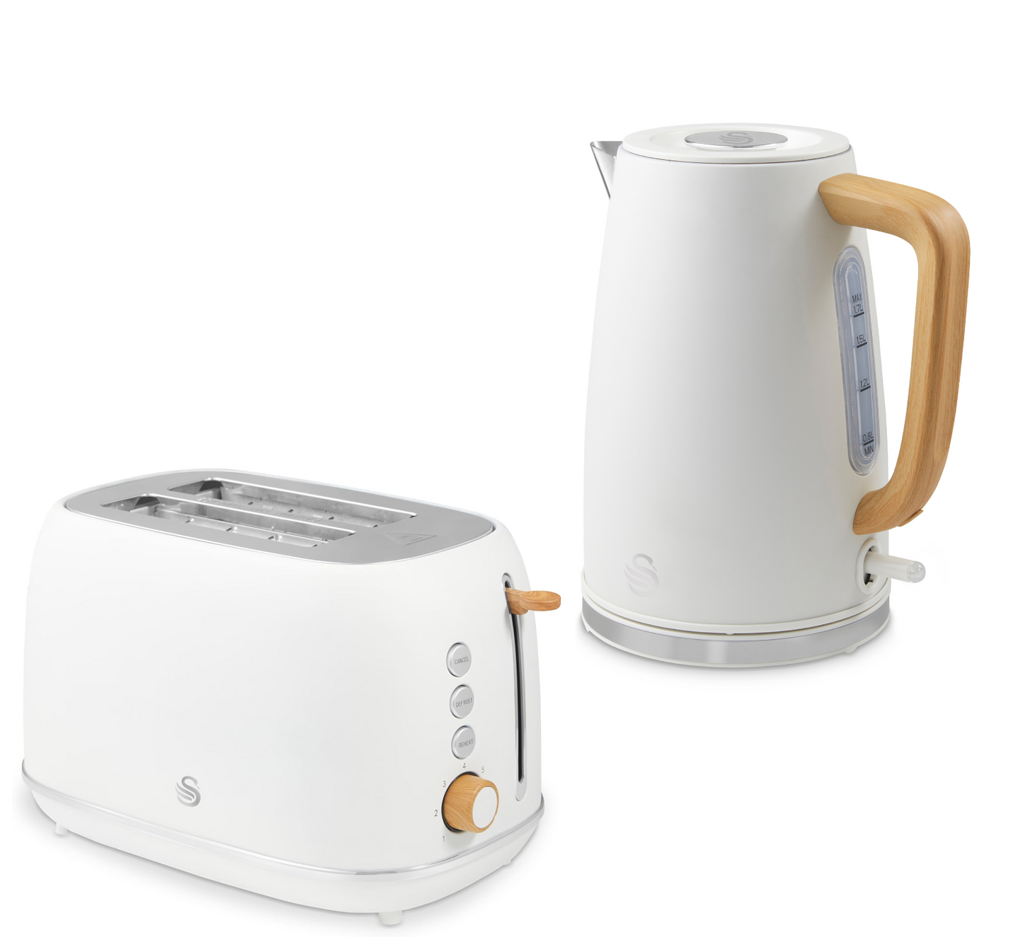 Swan Fjord Kettle & 2 Slice Toaster Kitchen Set (White) - Vibe Home