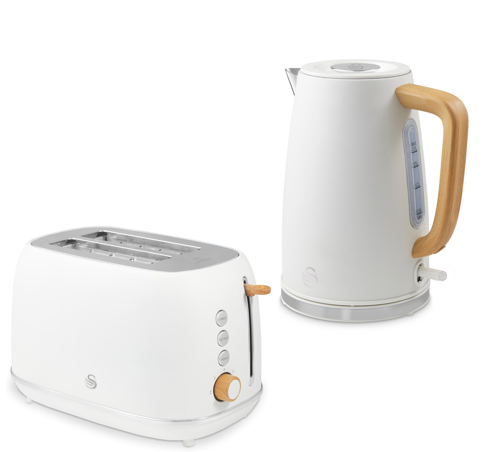 Swan Fjord Kettle & 2 Slice Toaster Kitchen Set (White) - Vibe Home