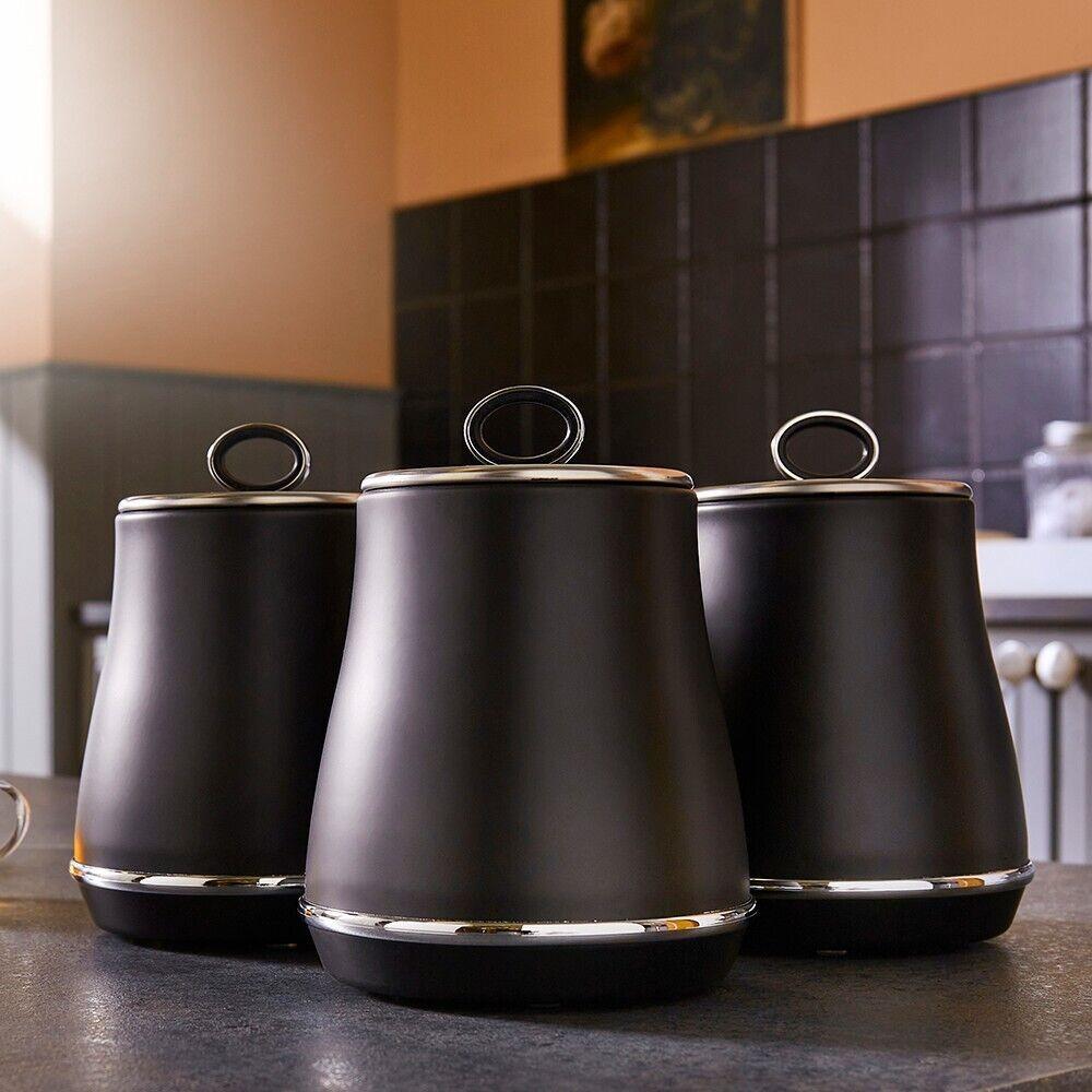 Tower Renaissance Bread Bin & Canisters Kitchen Storage Set (Black) - Vibe Home