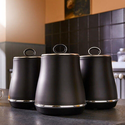 Tower Renaissance Bread Bin & Canisters Kitchen Storage Set (Black) - Vibe Home