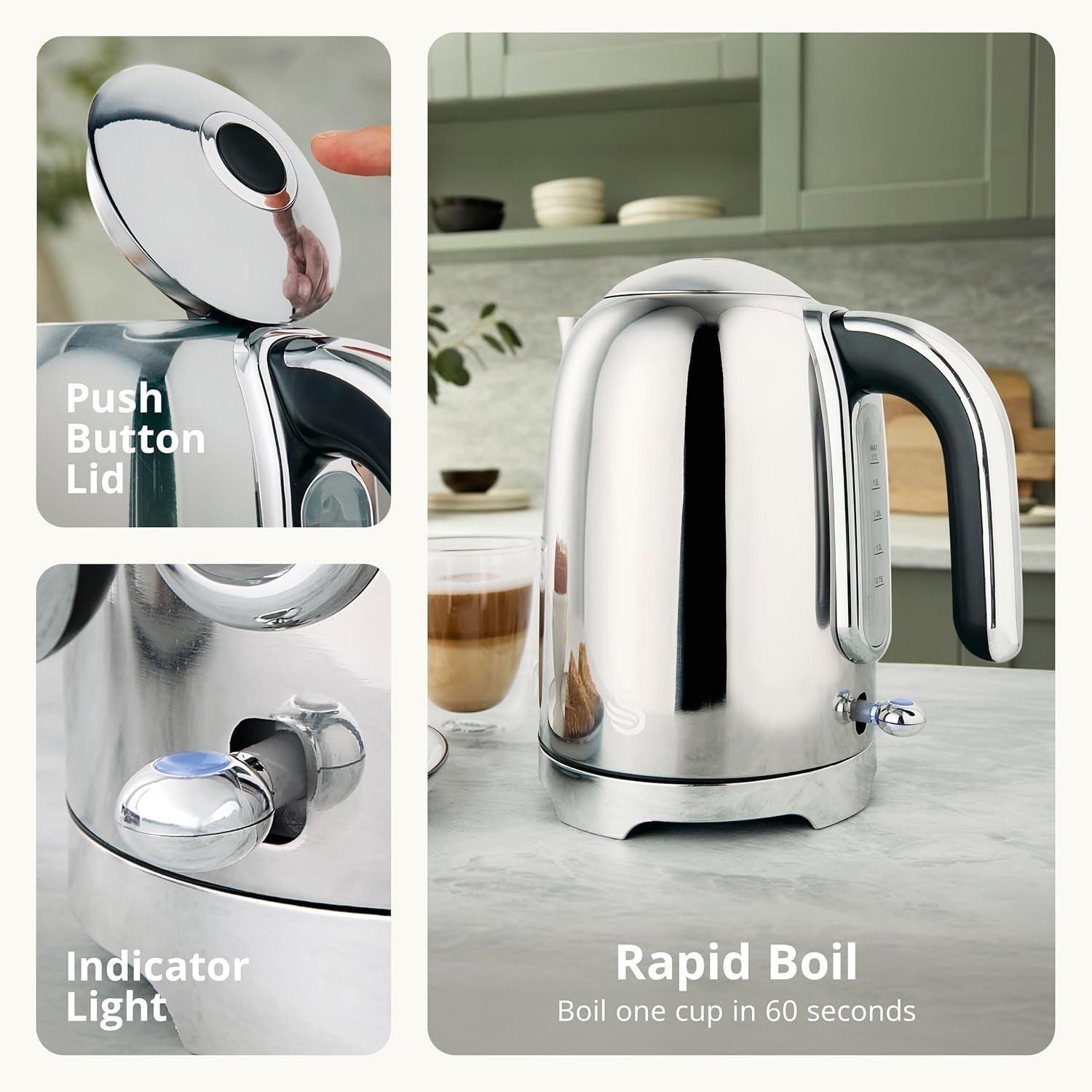 Swan Solace Kettle & 2 Slice Toaster Kitchen Set Silver (Stainless Steel) - Vibe Home