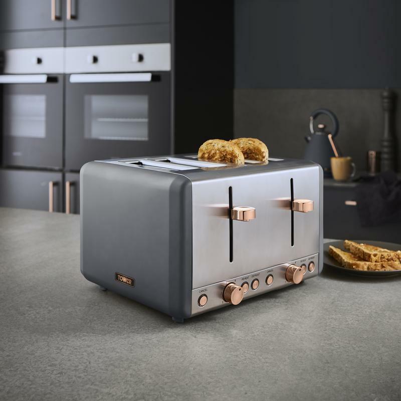 Tower Cavaletto Jug Kettle & 4 Slice Toaster Kitchen Set (Grey) - Vibe Home