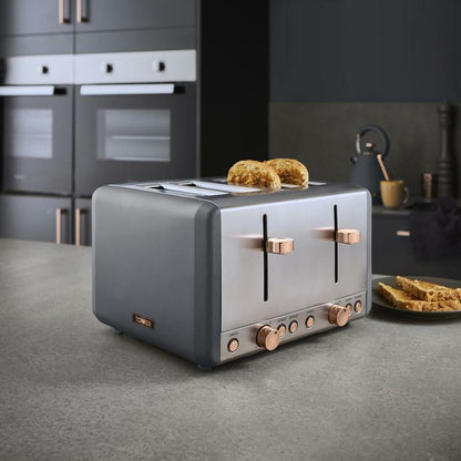 Tower Cavaletto Jug Kettle & 4 Slice Toaster Kitchen Set (Grey) - Vibe Home