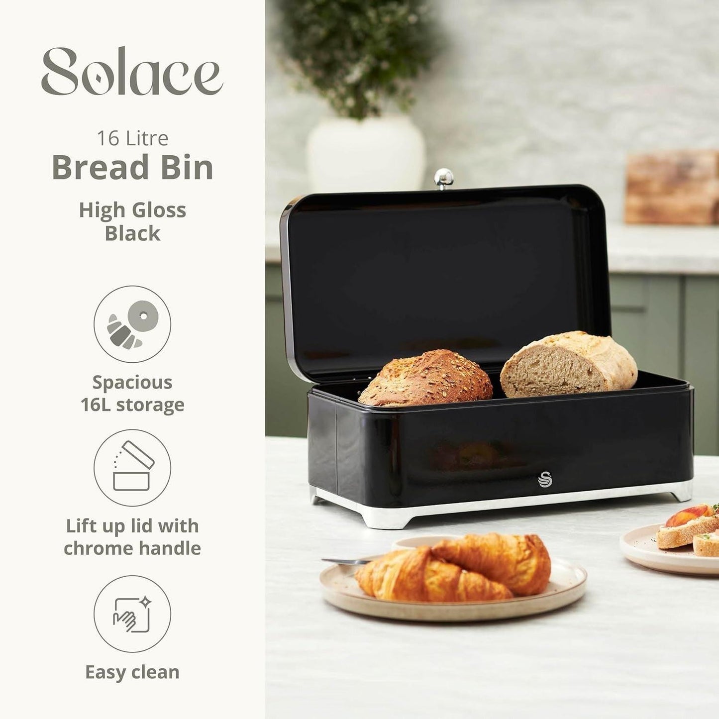 Swan Solace Bread Bin & Canisters Kitchen Storage Set (Black) - Vibe Home