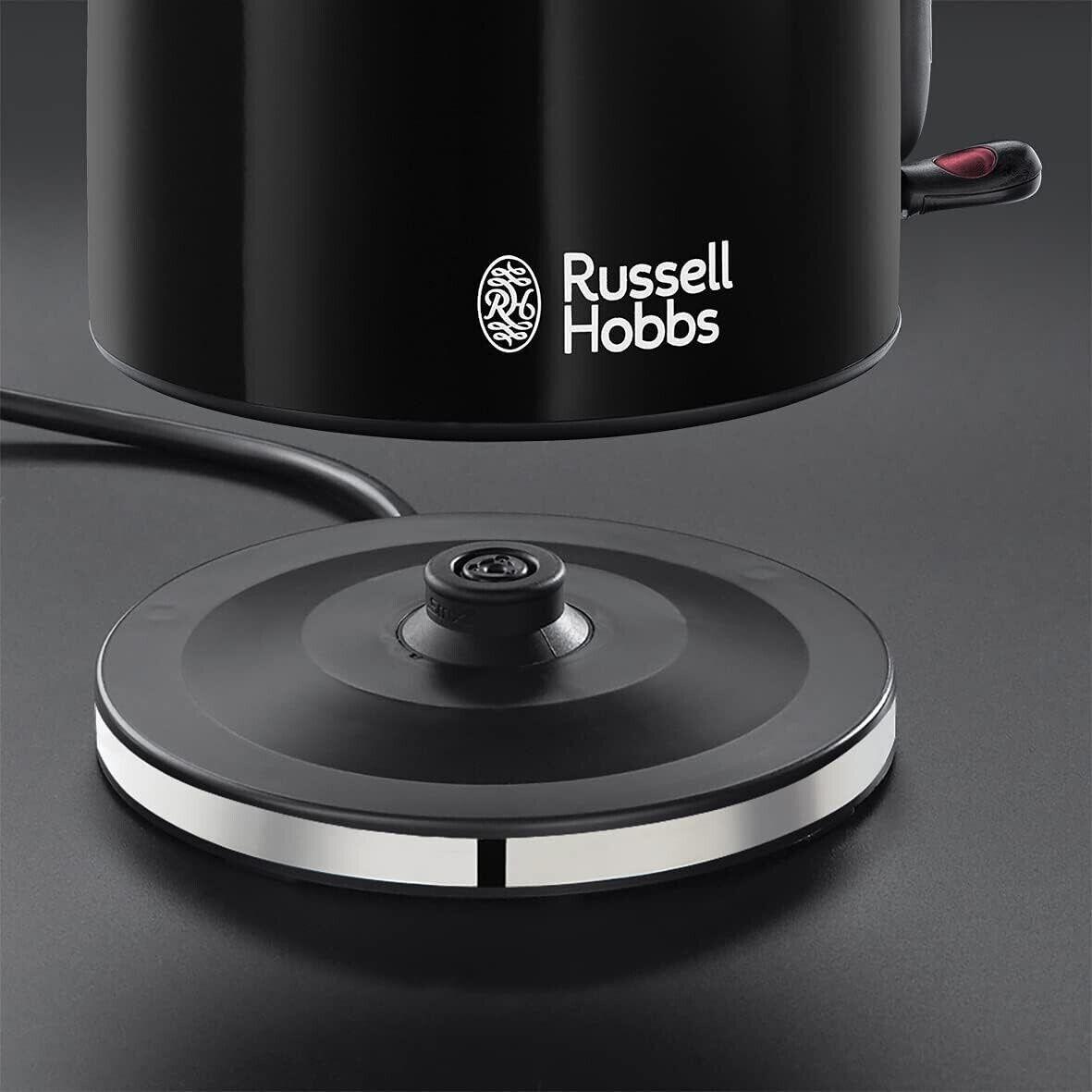 Russell Hobbs Colours Jug Kettle & 2 Slice Toaster Kitchen Set (Black) - Vibe Home