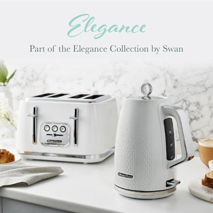 Swan Elegance Kettle & 4 Slice Toaster Kitchen Set Textured (White) - Vibe Home